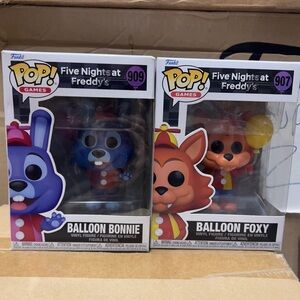 Lot of 2 Five Nights at Freddy's - Balloon Foxy #907 and Balloon Bonnie #909
